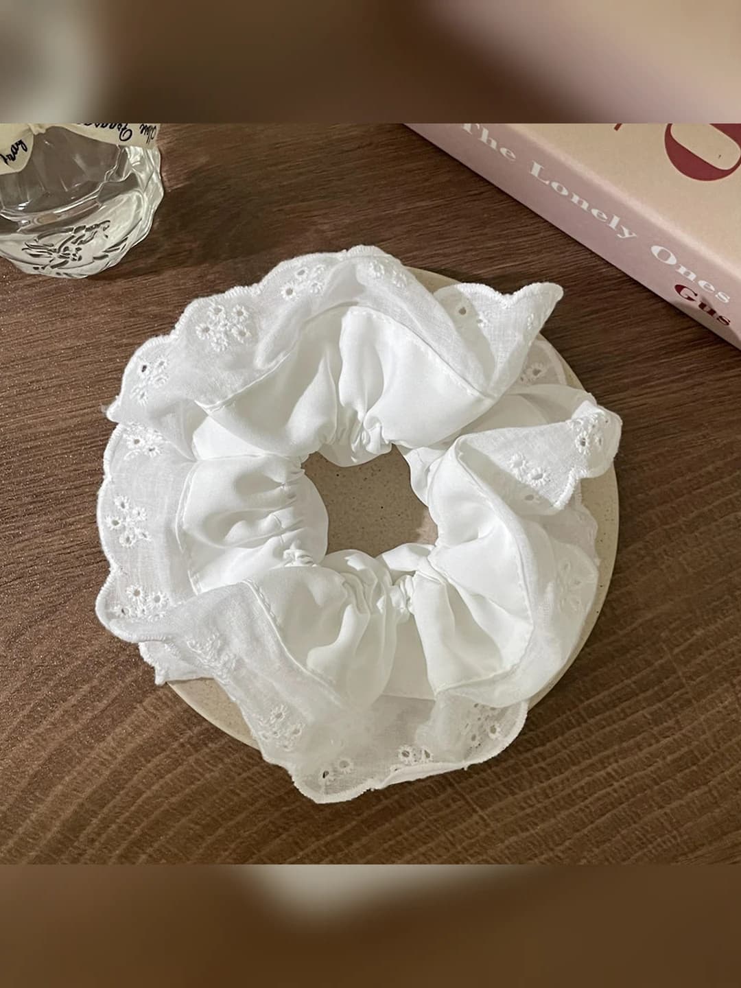 White, double layer, lace cutout