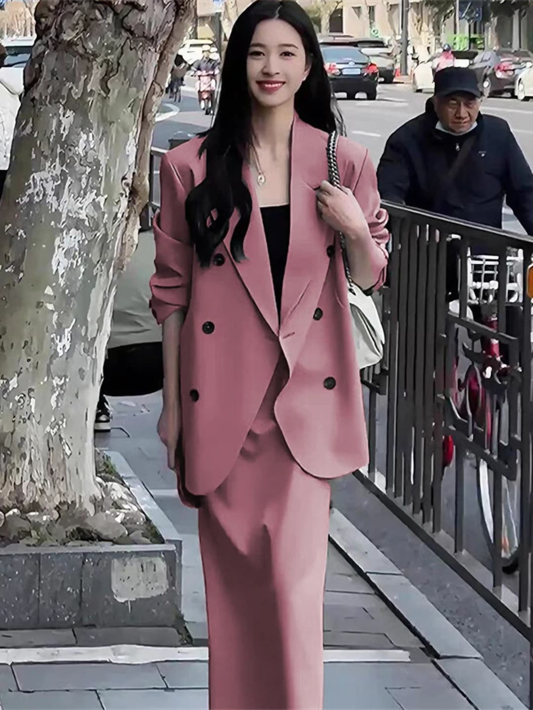 Women's blazer and skirt two-piece suit, spring-autumn 2026, slimming, solid colour, long sleeve, blazer collar