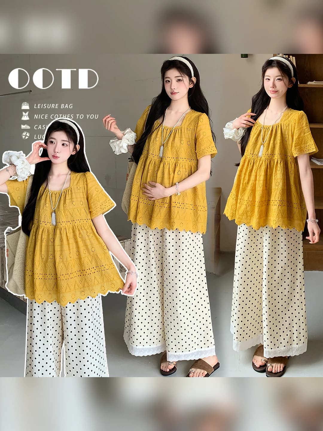 Women's 2026 summer Korean style lace embroidered top and ankle-length trousers set