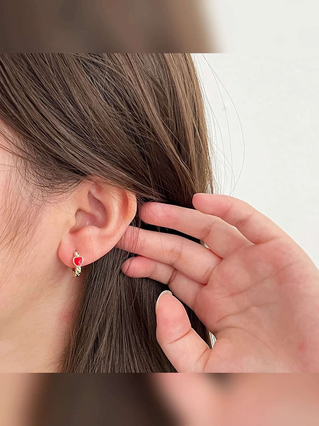 Women's red enamel heart stud earrings, designer jewelry 2026