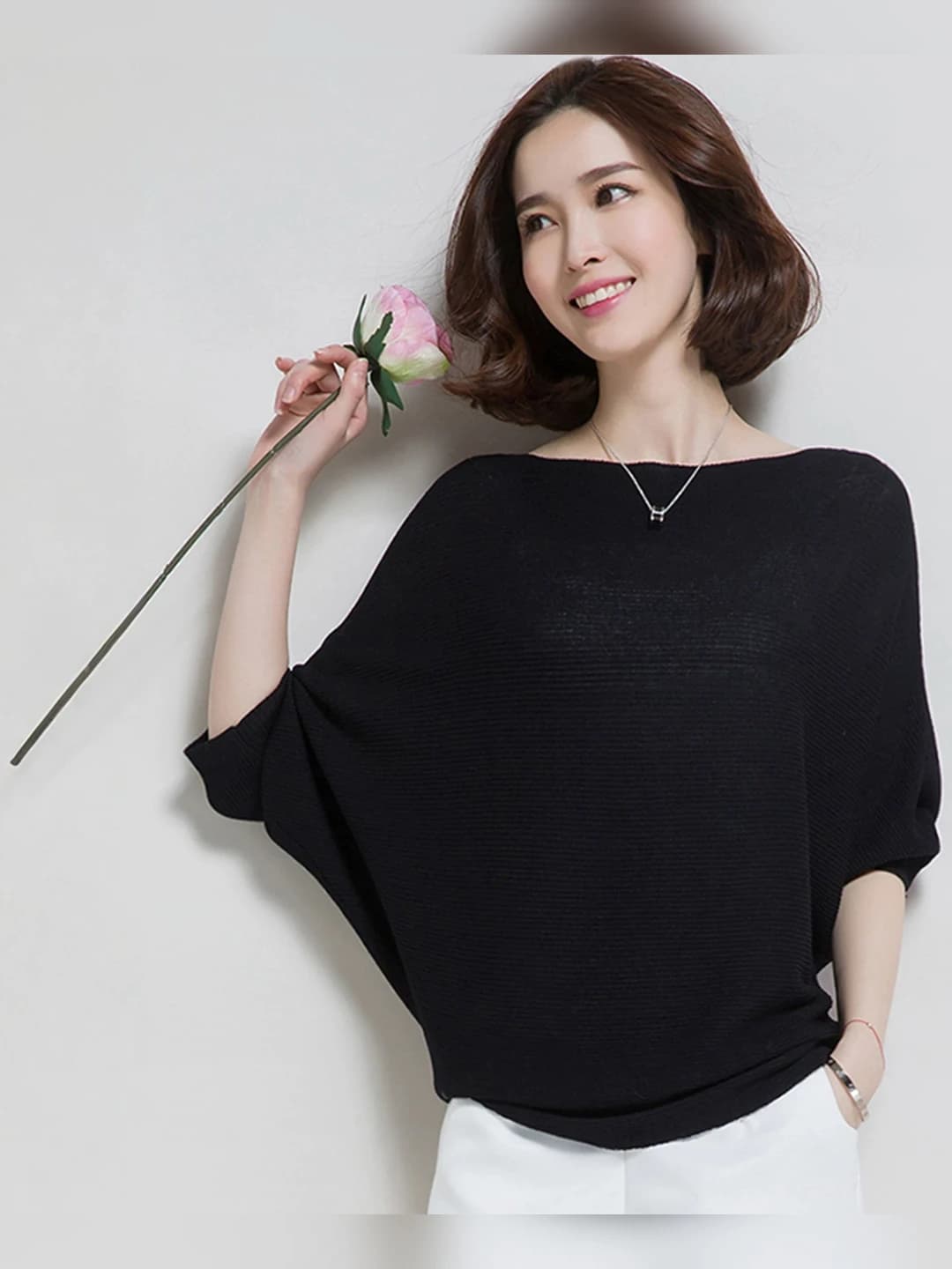 Women's loose fit knit top, solid colour, sleeveless, boat neck, thin, spring-autumn