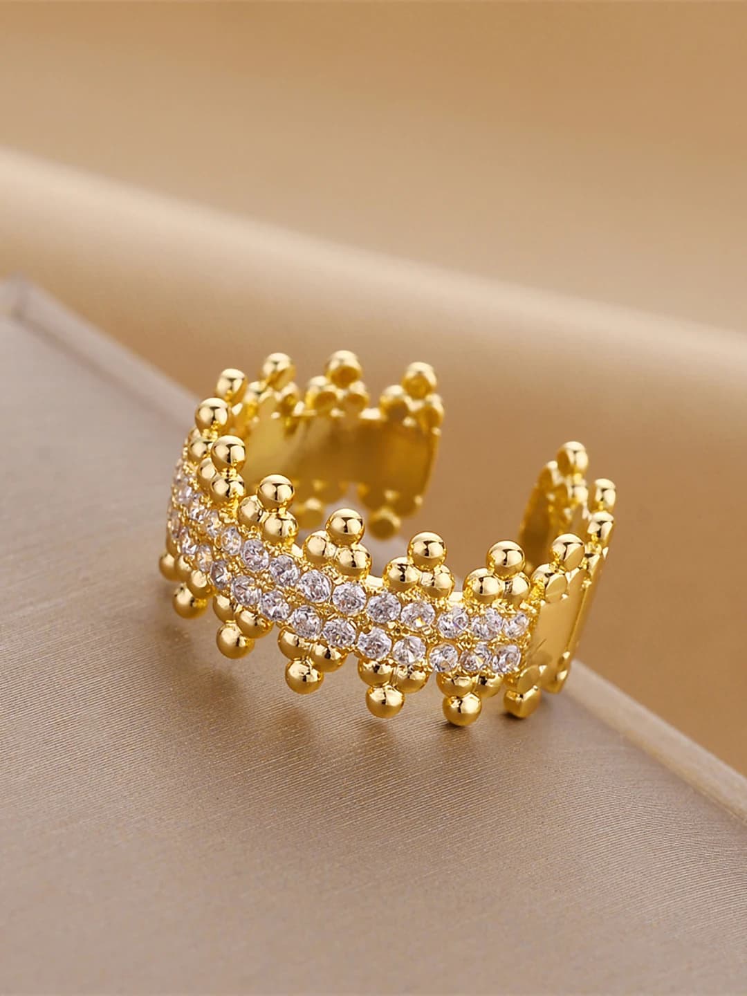 Women's open ring in Korean style, copper, geometric shape, with zircon, sweet cool style