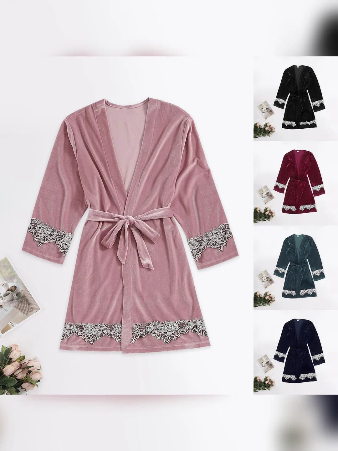 Women's velvet house robe for autumn-winter, polyester fabric, main fabric share 30%–50%