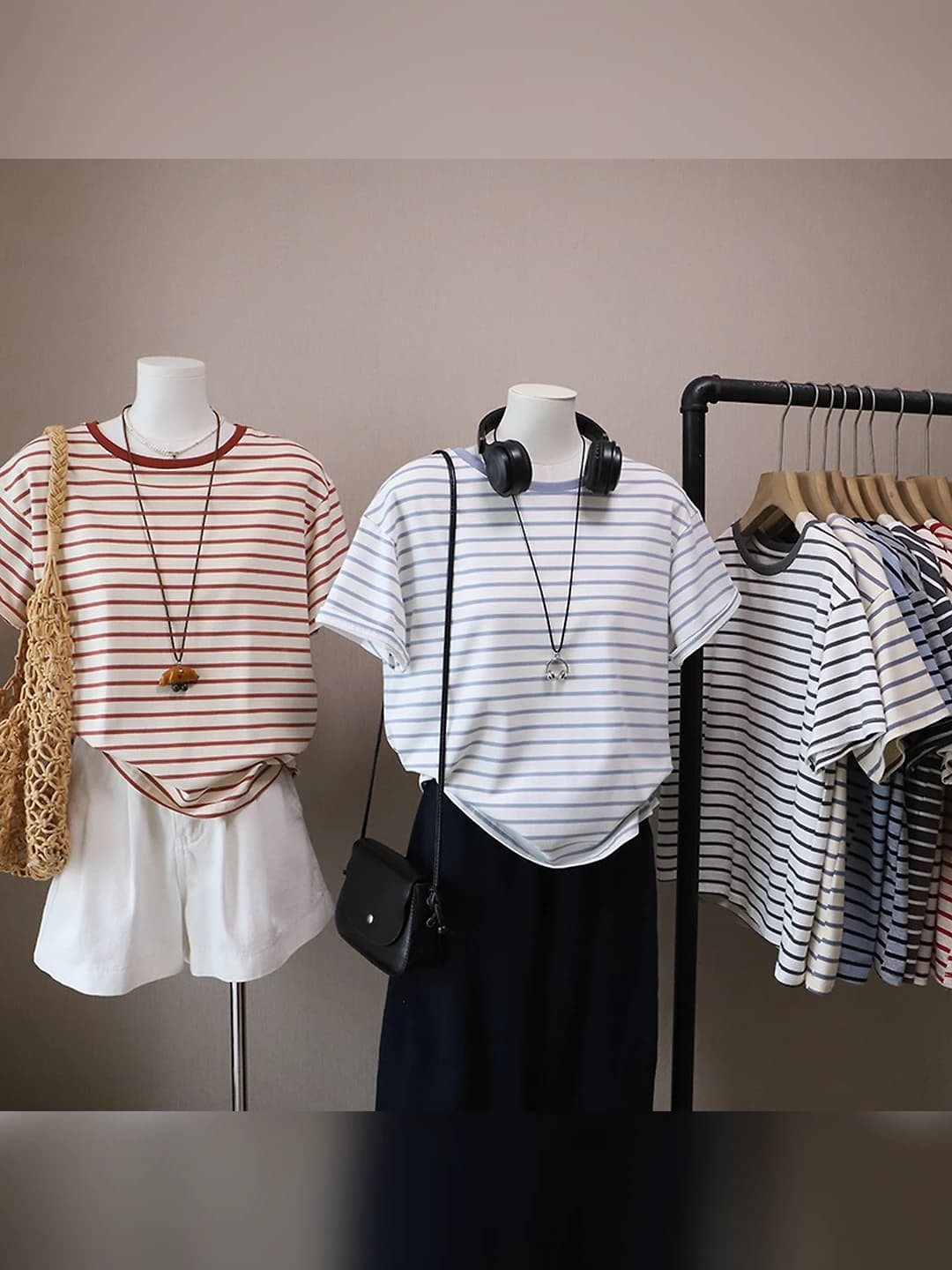 Women's 2026 spring-summer Korean style crew neck striped short sleeve slimming casual t-shirt