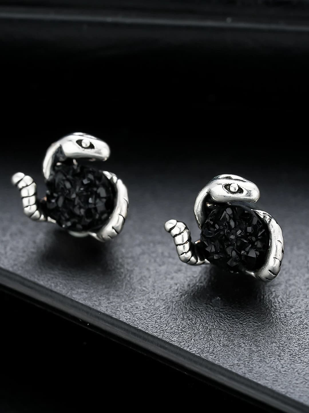 Black Crystal Cluster Ear Clips Pair