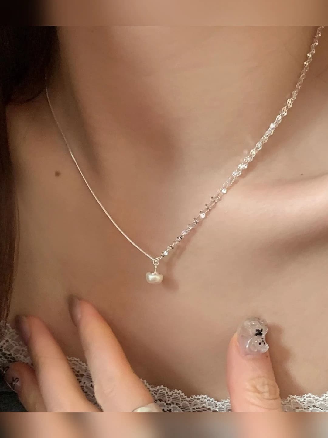 Women's pearl pendant necklace: geometric design, copper material, 41-50 cm, premium style