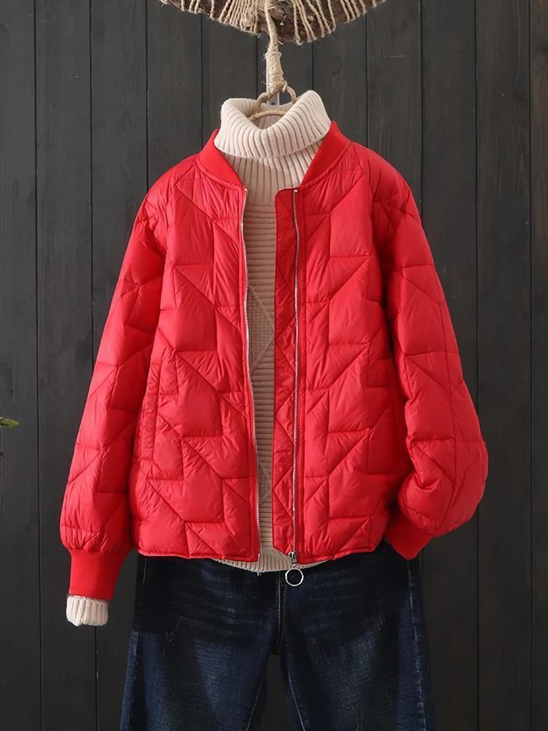Women's padded winter jacket: cropped, loose fit, stand collar, long sleeve, zip, solid colour, autumn-winter