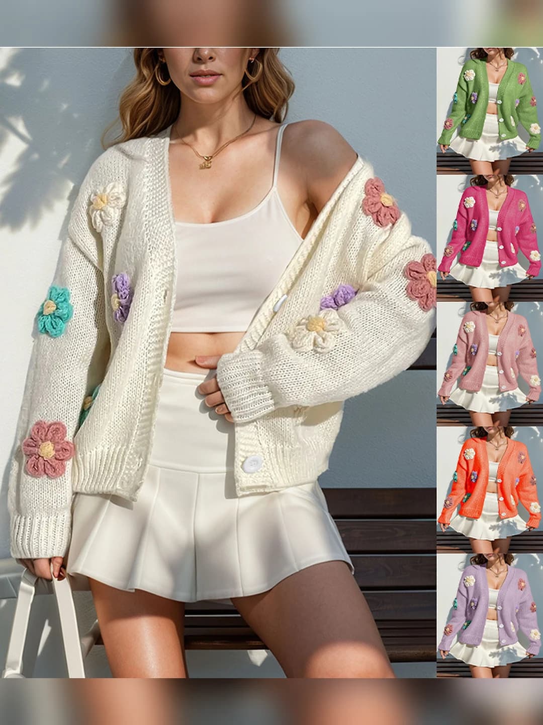 Women's floral knit cardigan, loose fit, long sleeve, viscose fabric