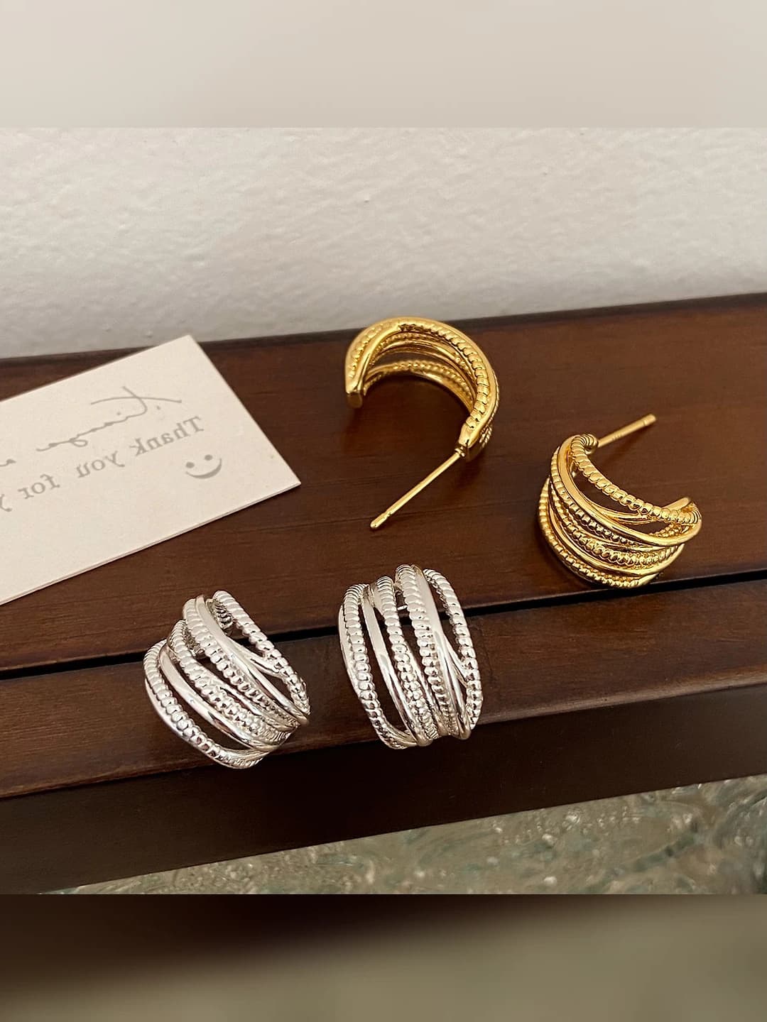 Women's C-shaped metal wrapped earrings, 18K gold and silver plating, cold style, design element