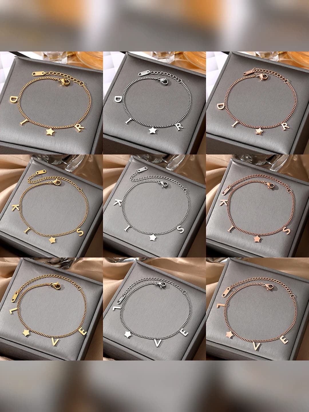 Women's stainless steel bracelet with star and moon pattern
