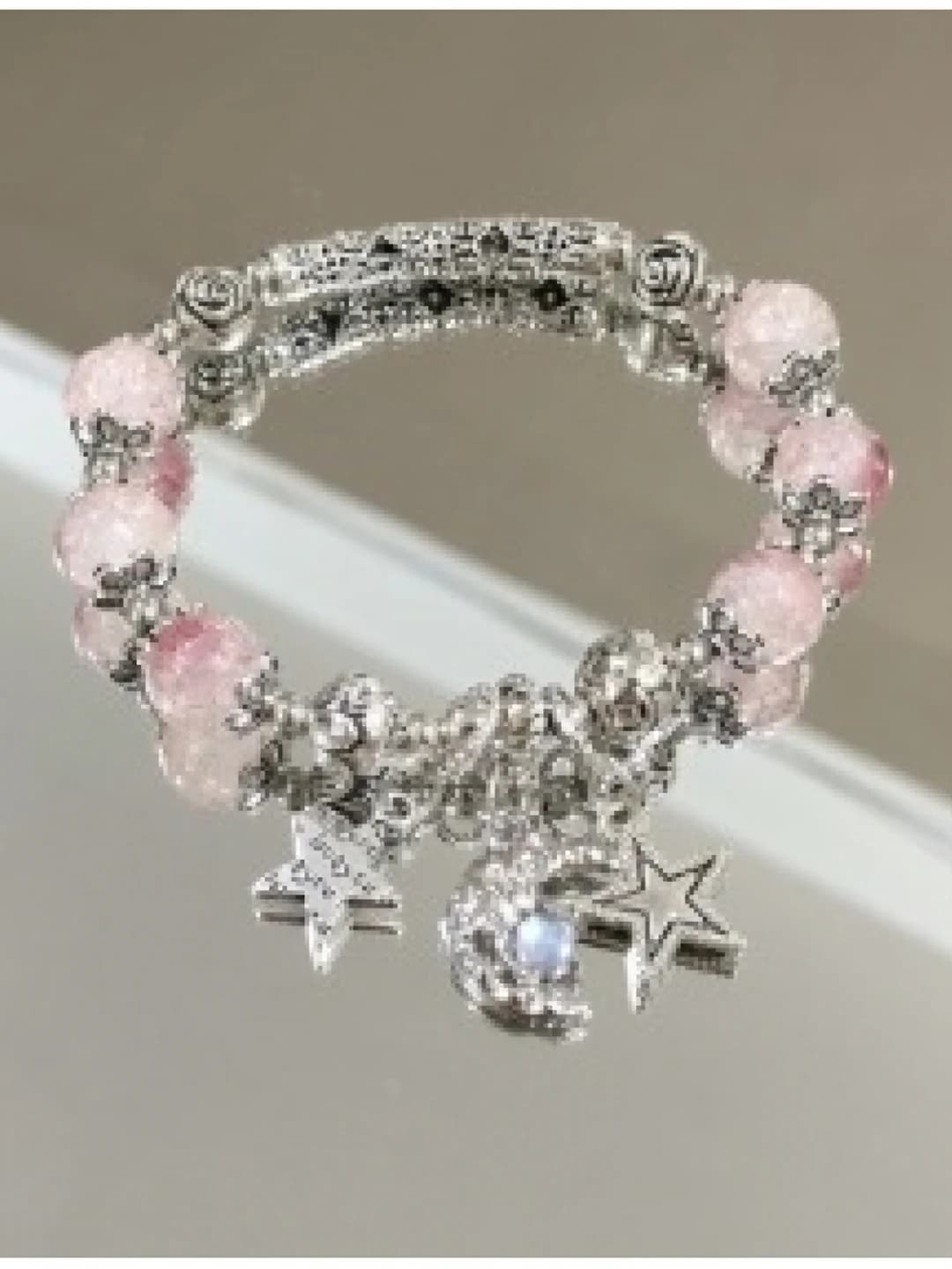 Rose-Pink Star-Moon Curved Bracelet