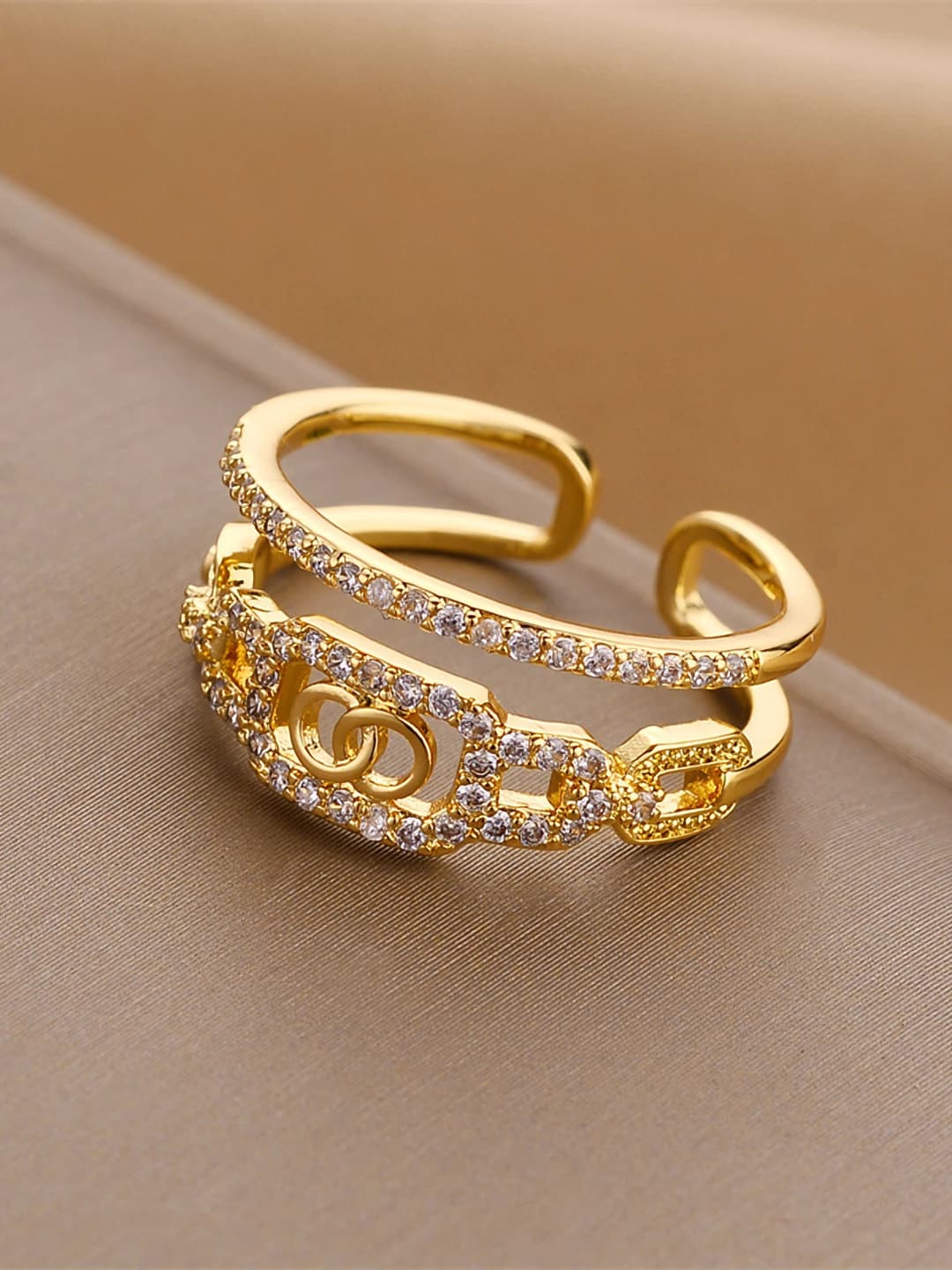 Women's ring, geometric shape, cubic zirconia, adjustable open ring, natural style