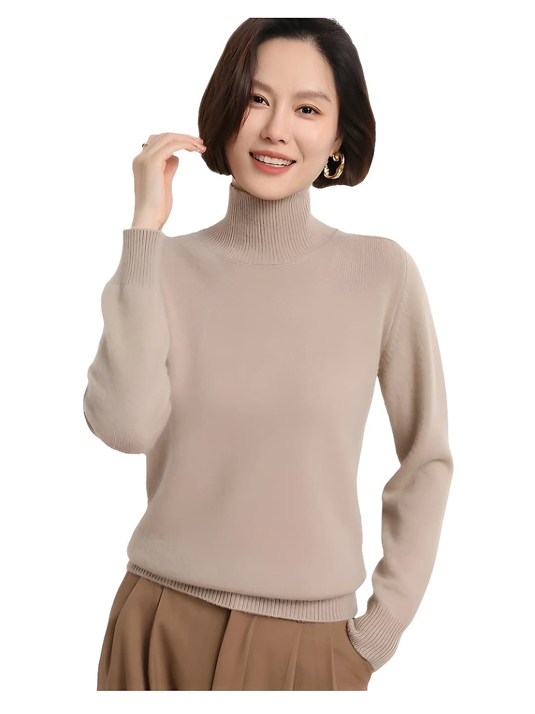 Women's 2026 spring knit sweater, stand collar, high neck, solid colour, loose fit, long sleeve, short sleeve, cropped