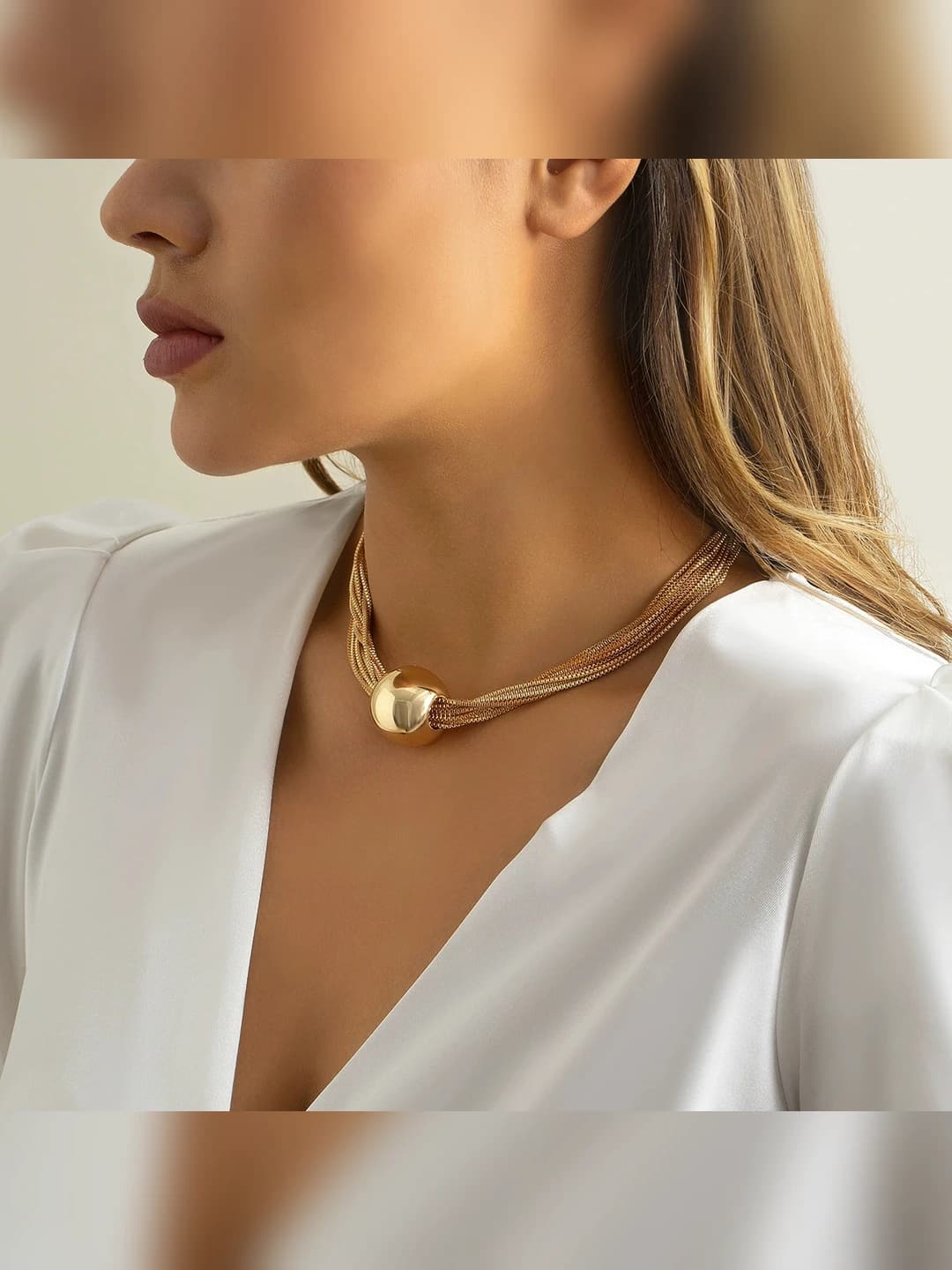 Women's pendant necklace: multi-layer, alloy, simple style, round element