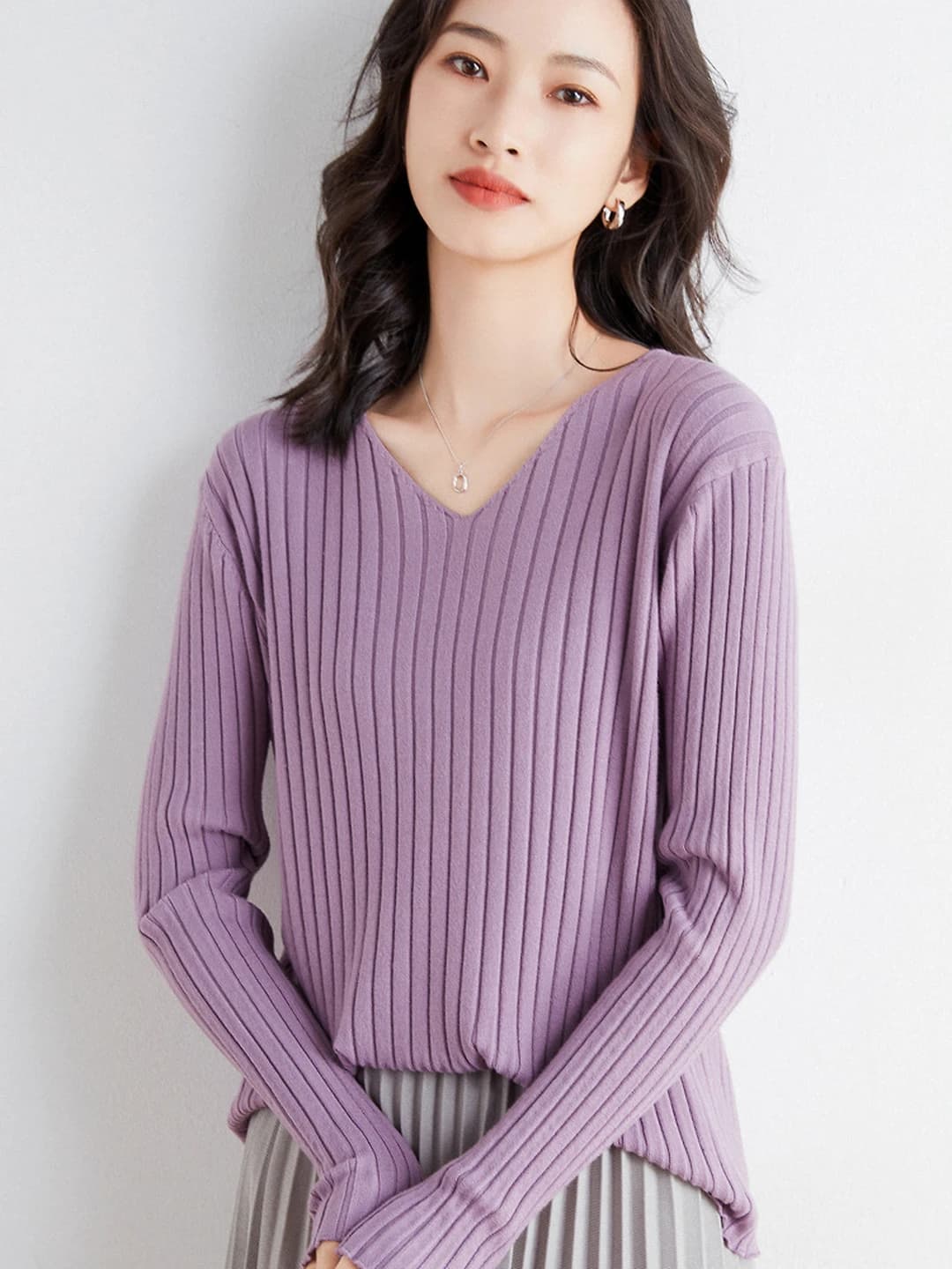 Purple, V-neck
