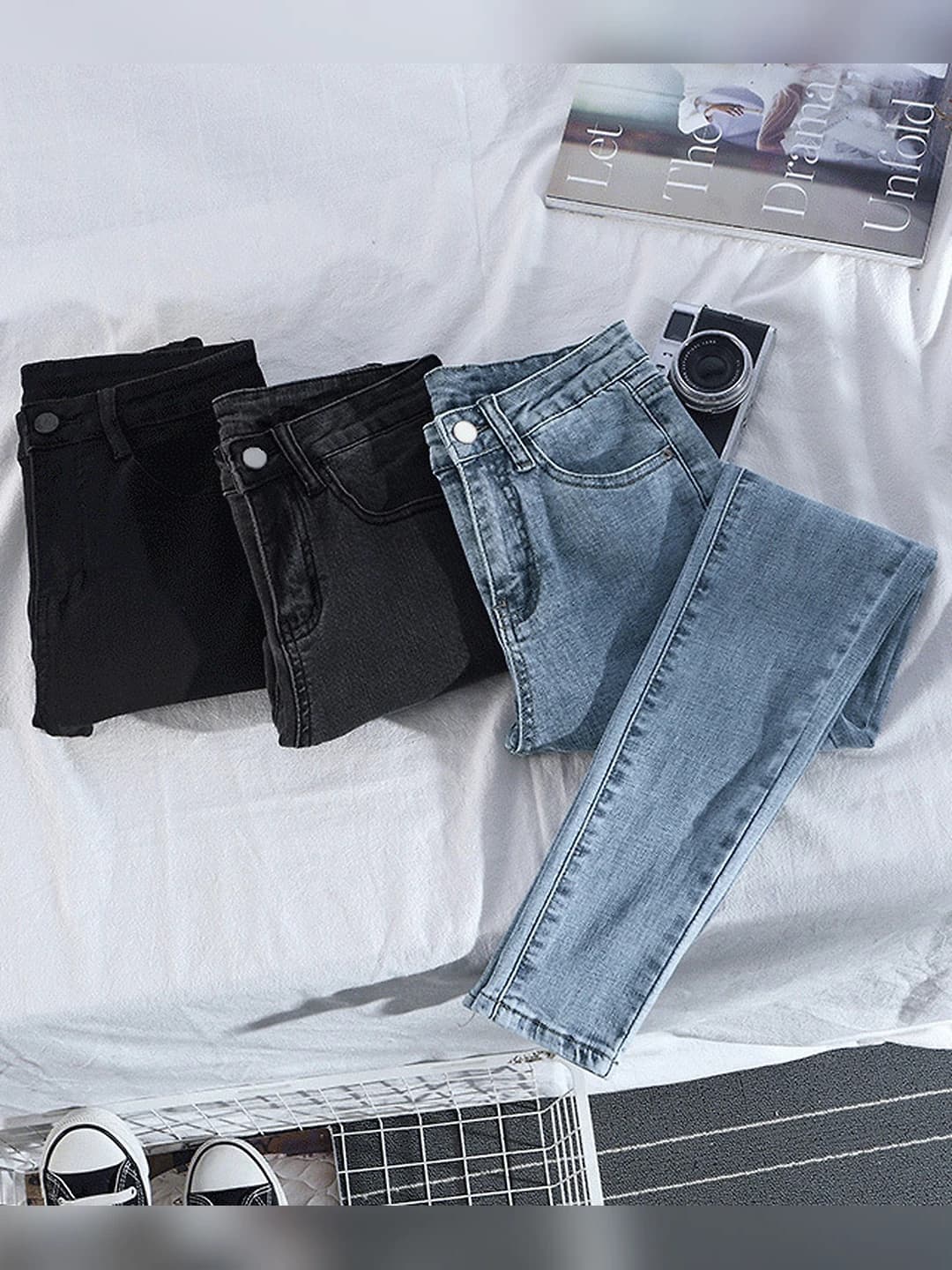 Женские джинсы slim fit, эластичные, стройнящие, с высокой талией, укороченные брюки 7/8, повседневный стиль