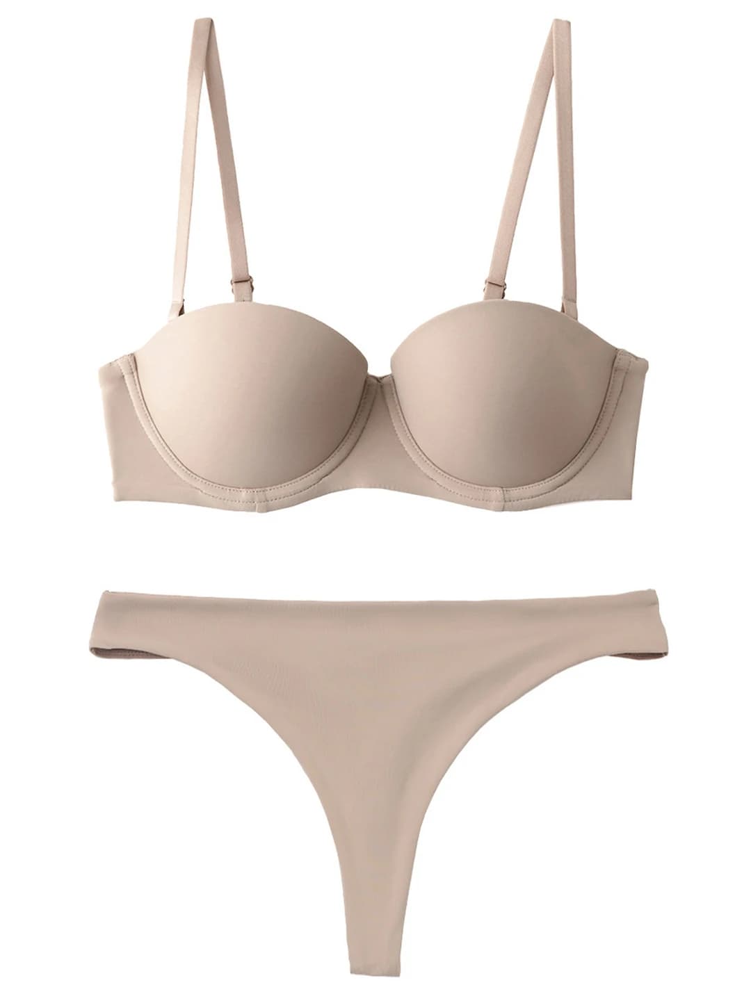 Women's underwear set: seamless, breathable, push-up, side-slimming, 1/2 cup, smooth, soft-wire bra and briefs