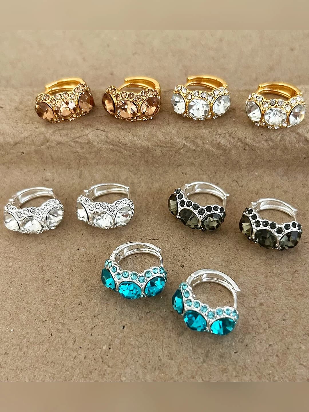 Женские серьги с крупным цирконом, геометрические кольца, покрытие 18K