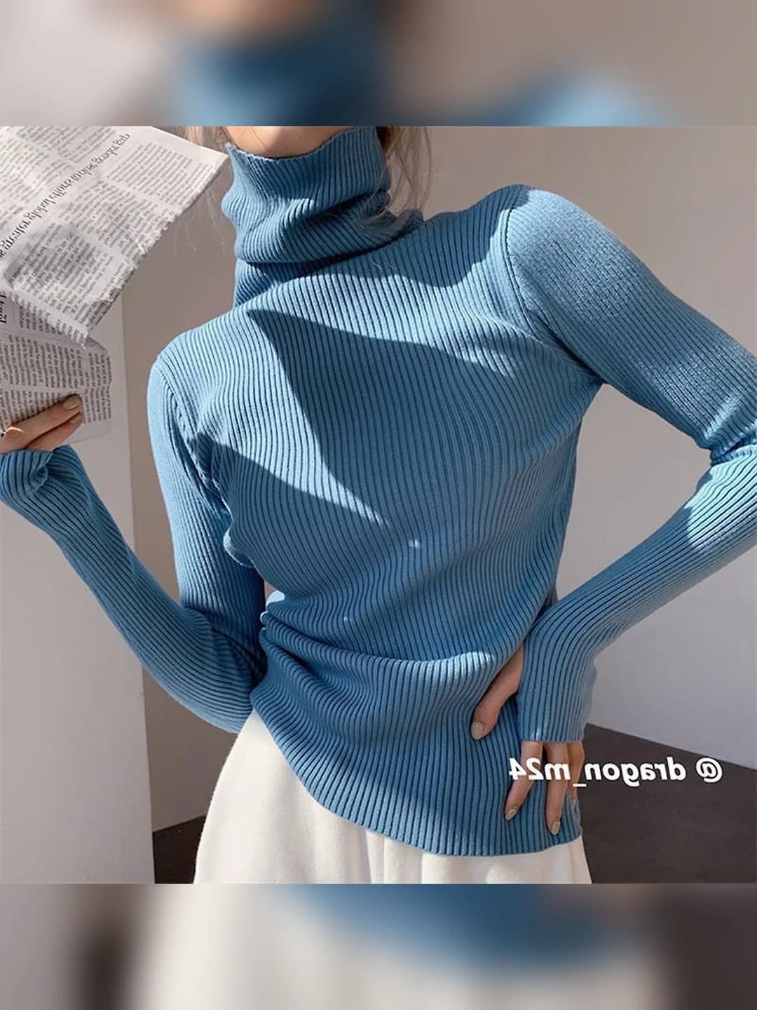 Women's high neck long sleeve sweater, autumn-winter