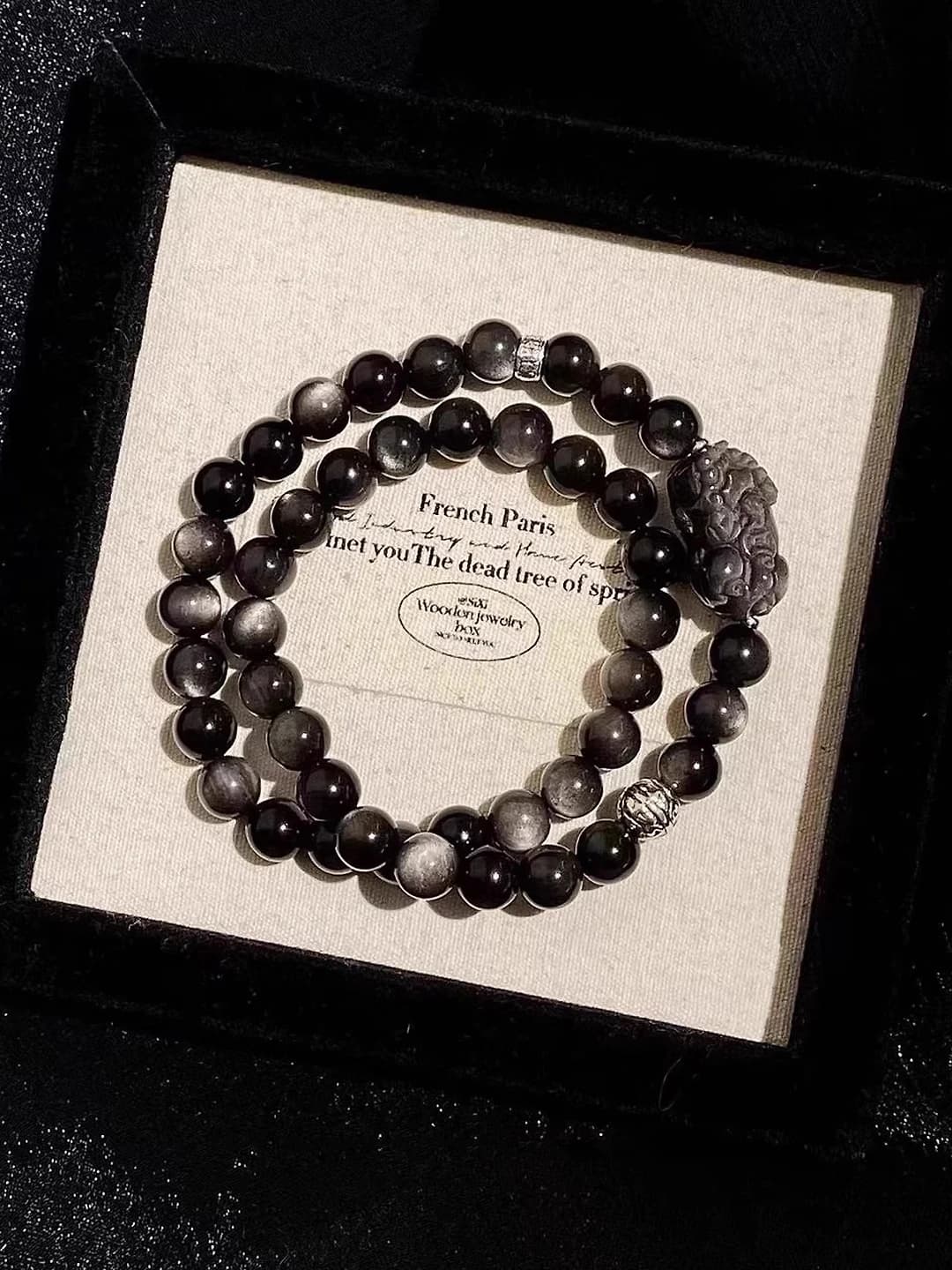 Natural silver obsidian Pixiu bracelet for men and women, new Chinese style, design element