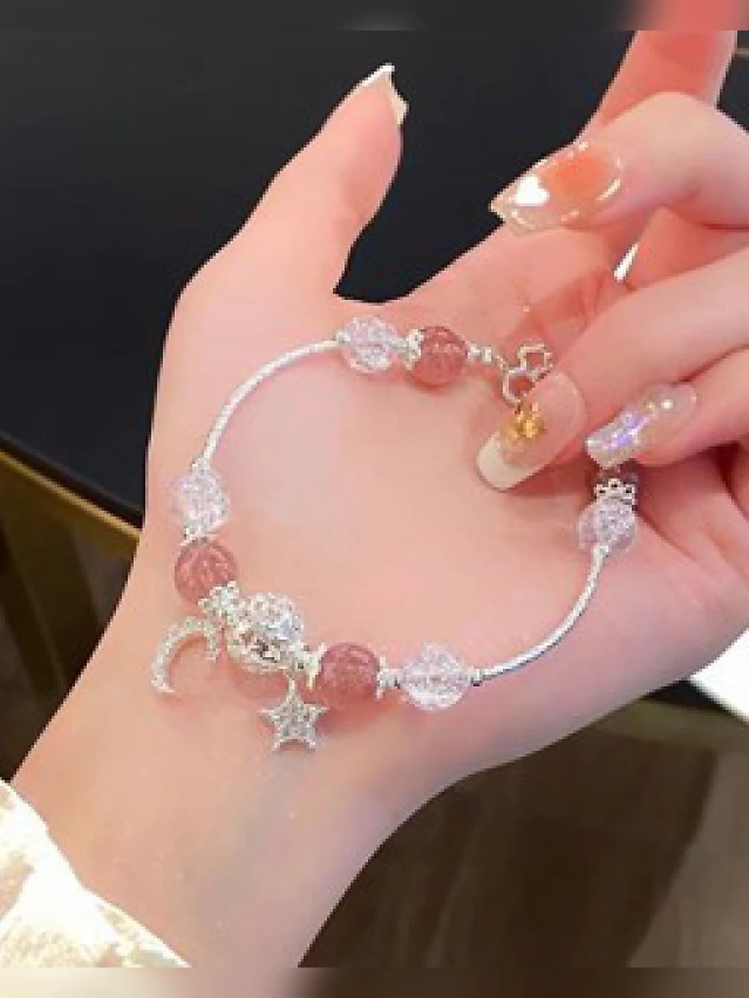 Qizil shar olmosli yulduz oy shisha zanjir