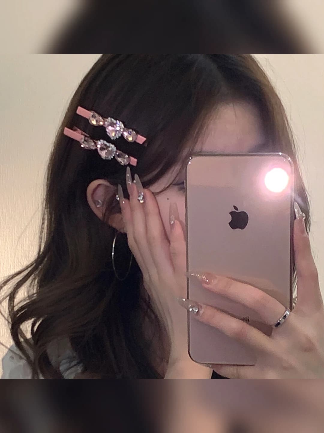 Women's Korean style pink heart-shaped rhinestone hair clips