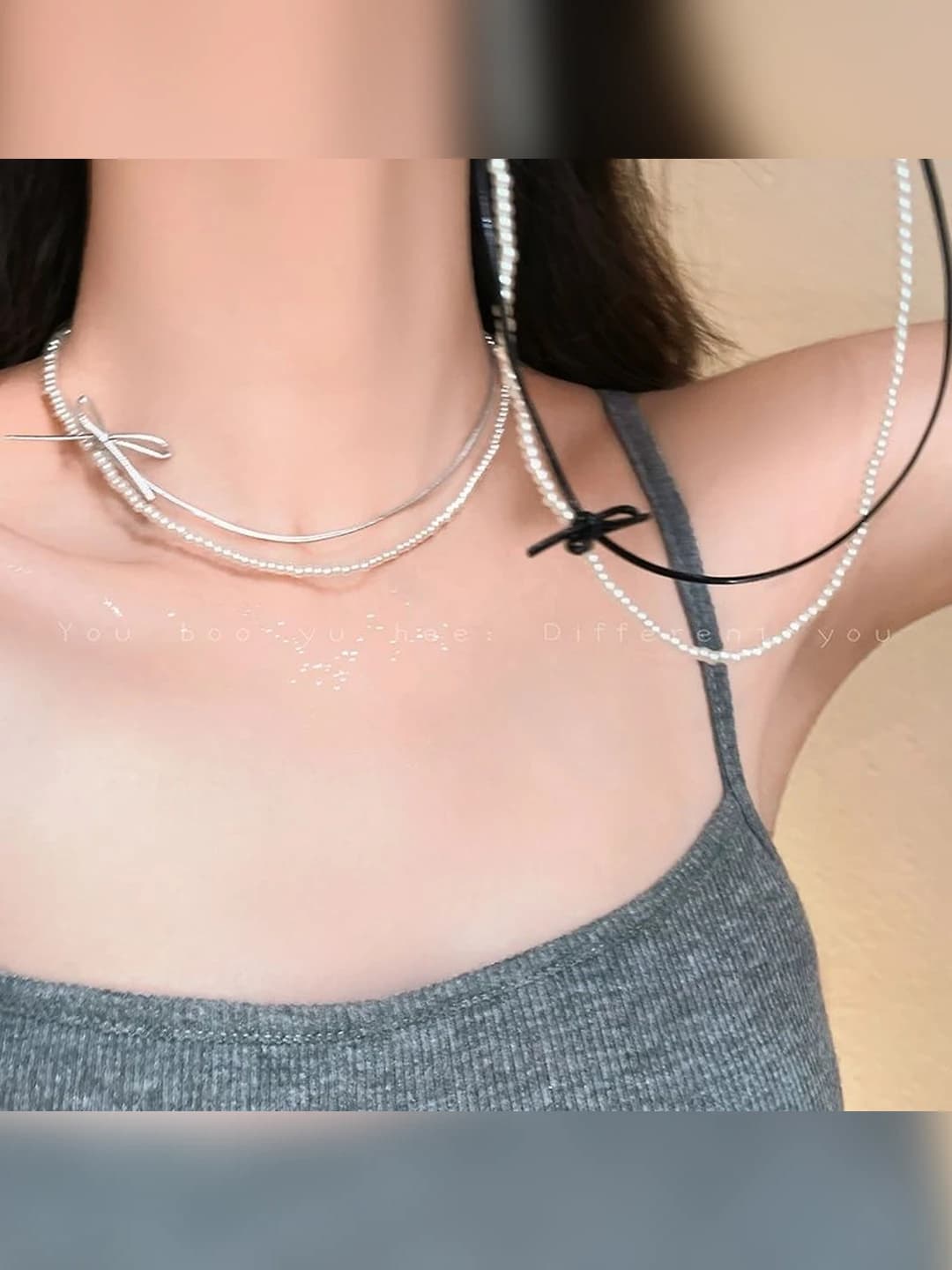 Ayollar uchun perl choker, ipak tasviri, qo'lda ishlangan, ikki qatlamli, 41-50 sm