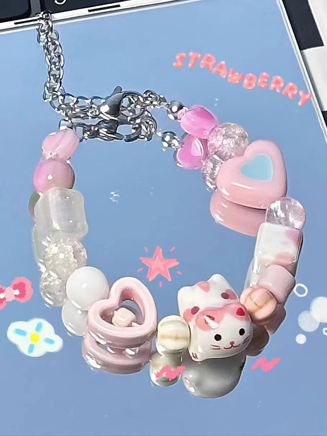 Pink kitten bracelet