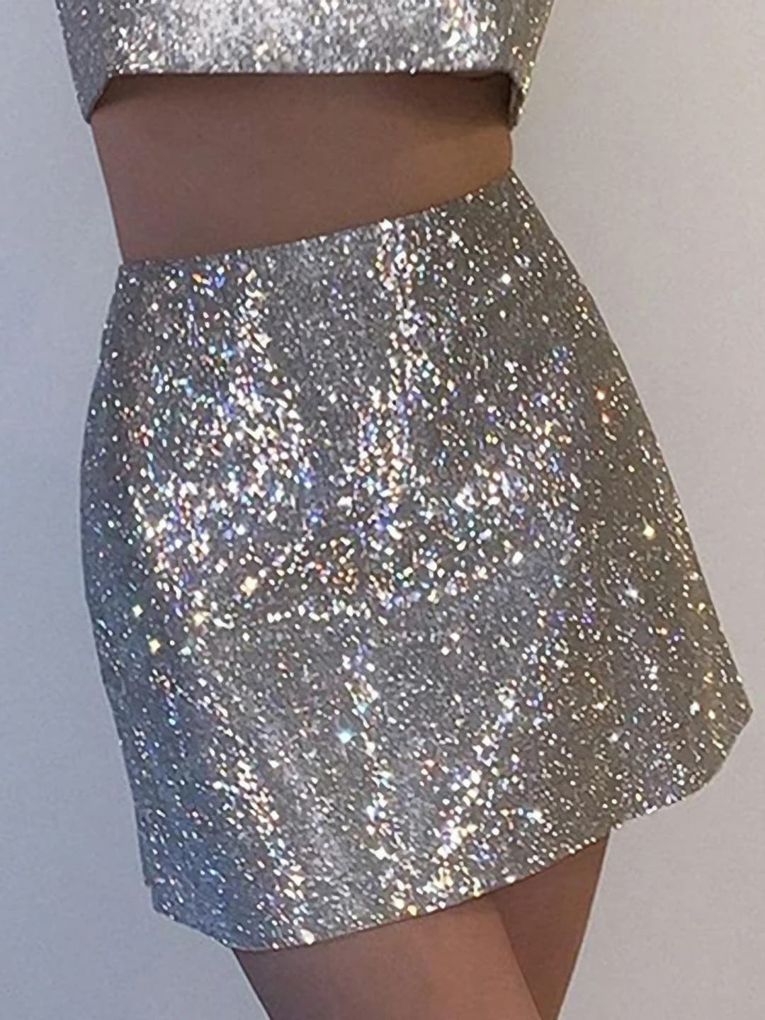 Women's 2026 spring English style solid colour slimming glittery mini skirt