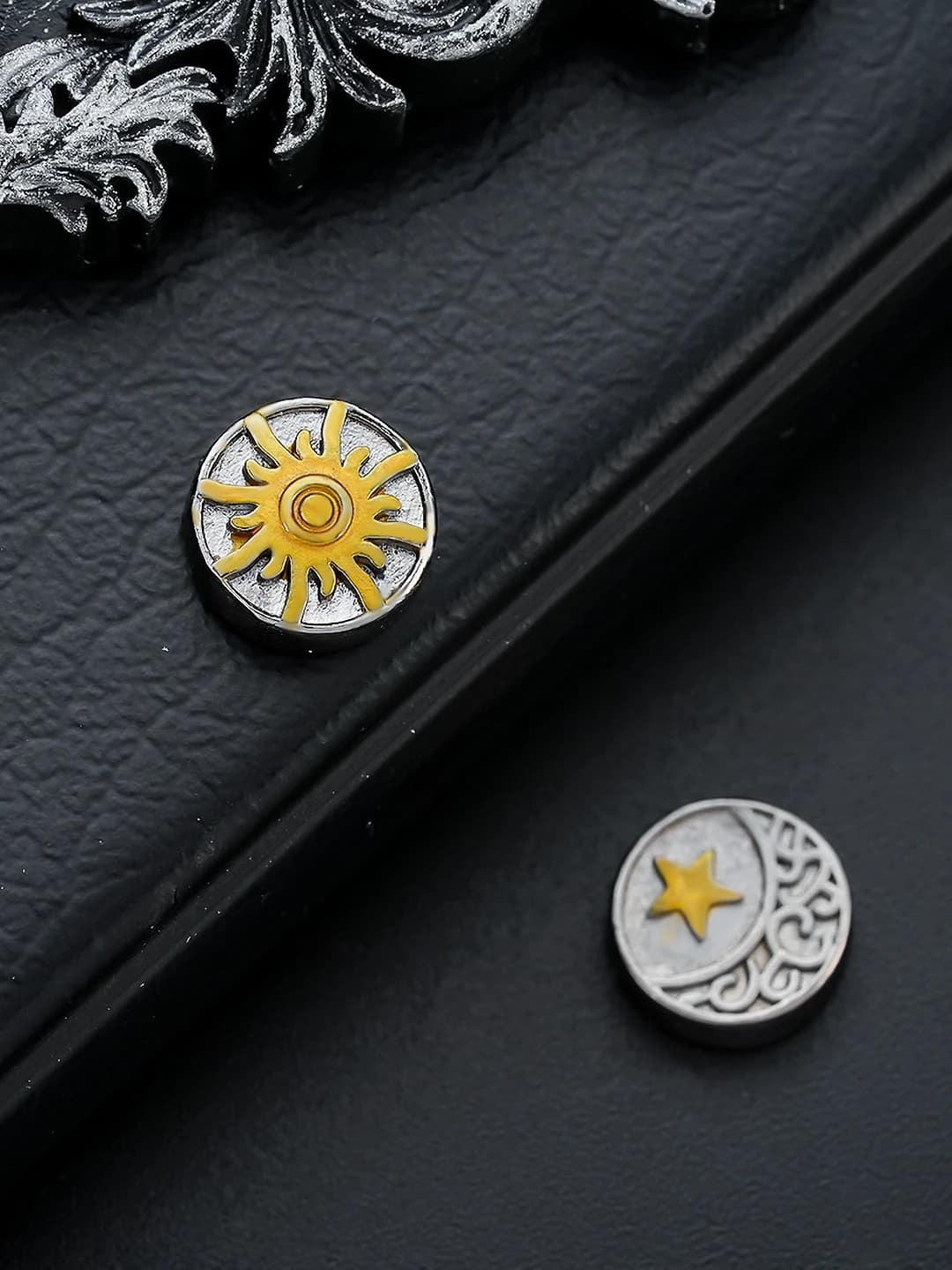 Sun Moon Star Earrings, Silver, Pair