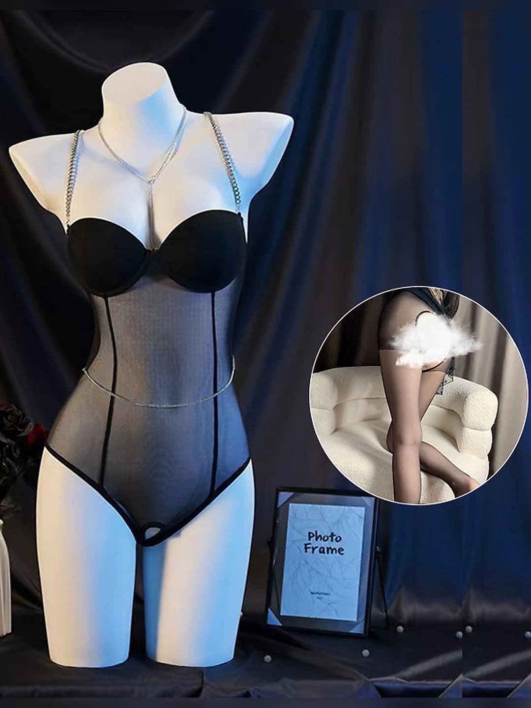 Black + black open crotch tights