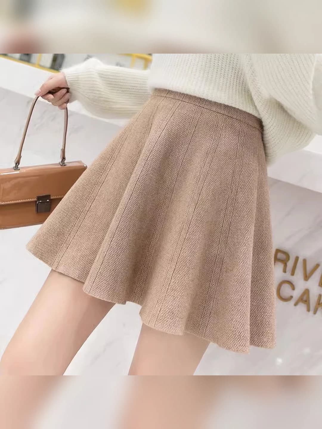 Women's 2026 autumn-winter Korean style high waist stretch pleated mini skirt, solid colour, A-line