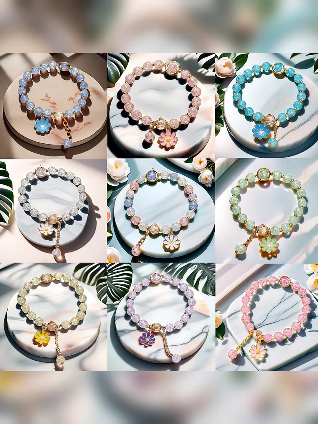 Women's glass and fusing bracelet with floral pattern in Japanese-Korean style