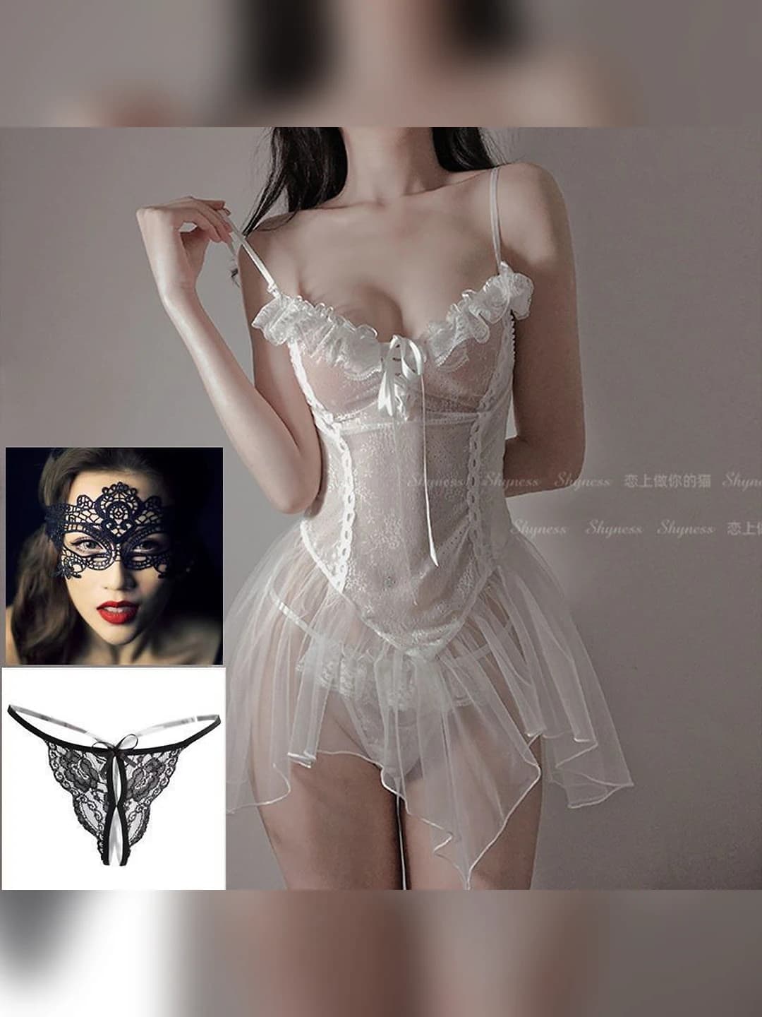 White nightgown + T-briefs + mask + mystery gift