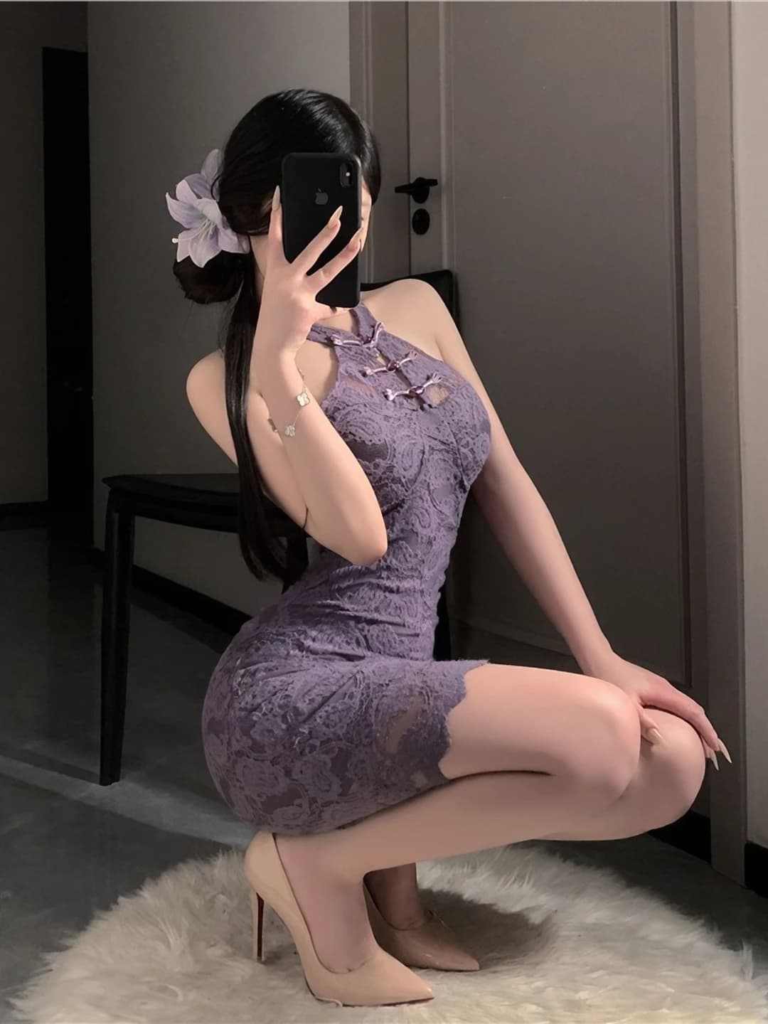 Binafsha ko'krak yostig'i krep qipao