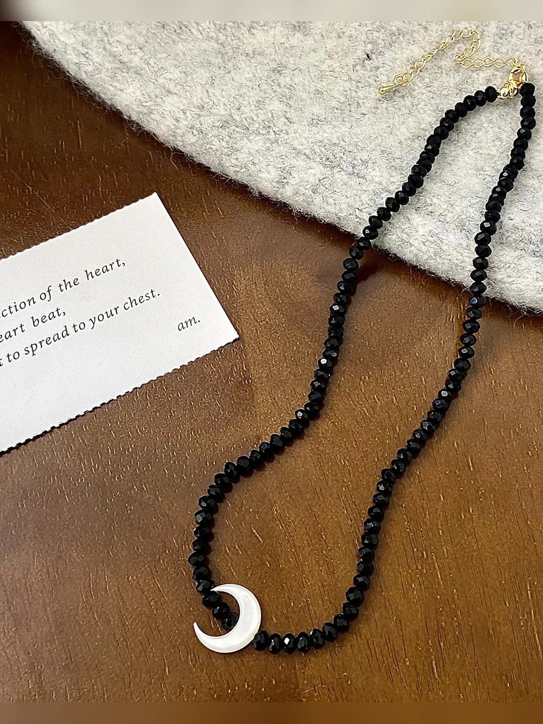 Black moon pendant necklace, natural shell B-287
