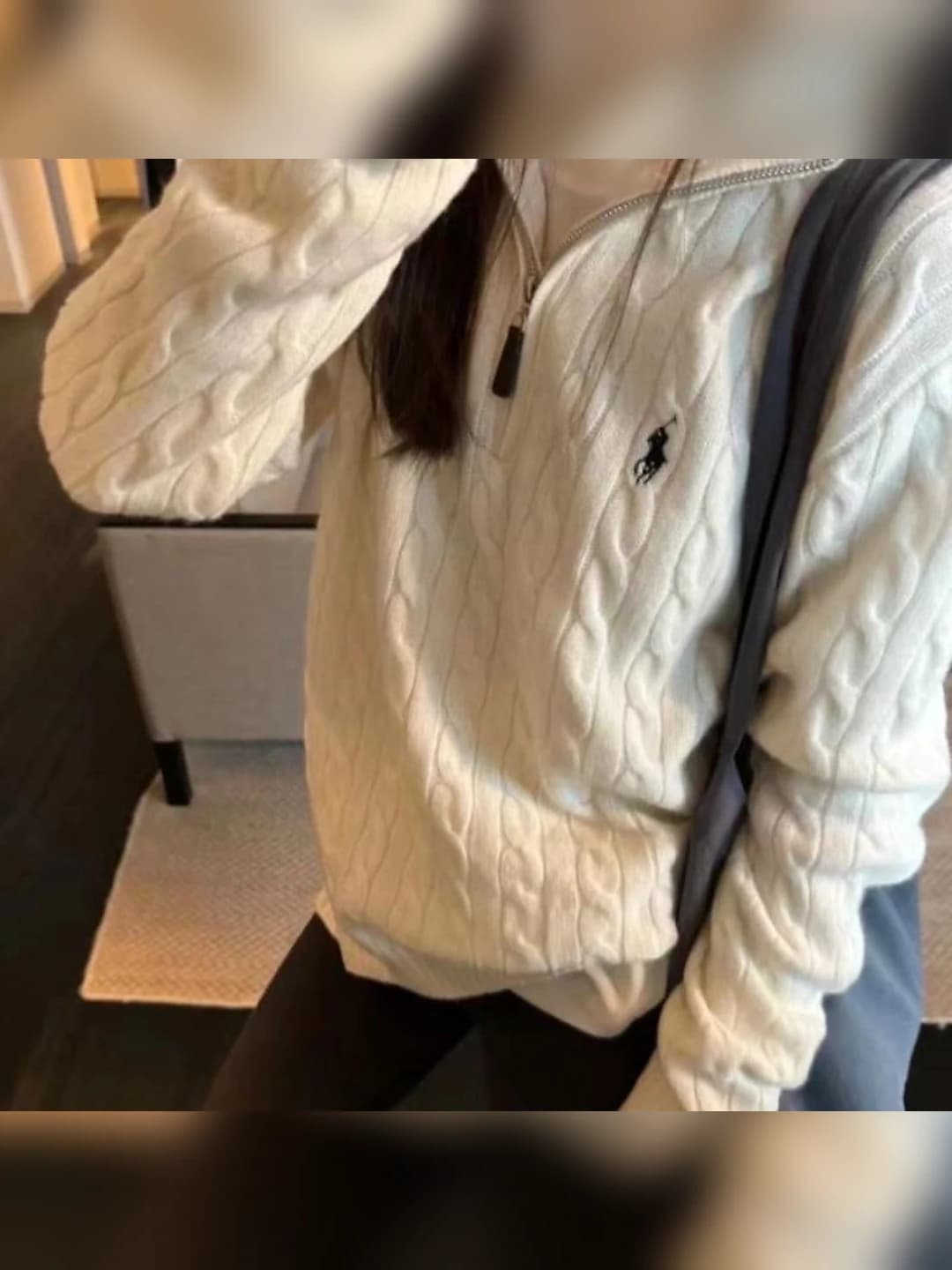 Ayollar uchun o'rma to'quvli, kashtali, yarim baland yoqali, fermuarli, bo'sh (oversize) sviter, 2026 bahor-kuz, qalin, uzun yeng, kundalik uslub