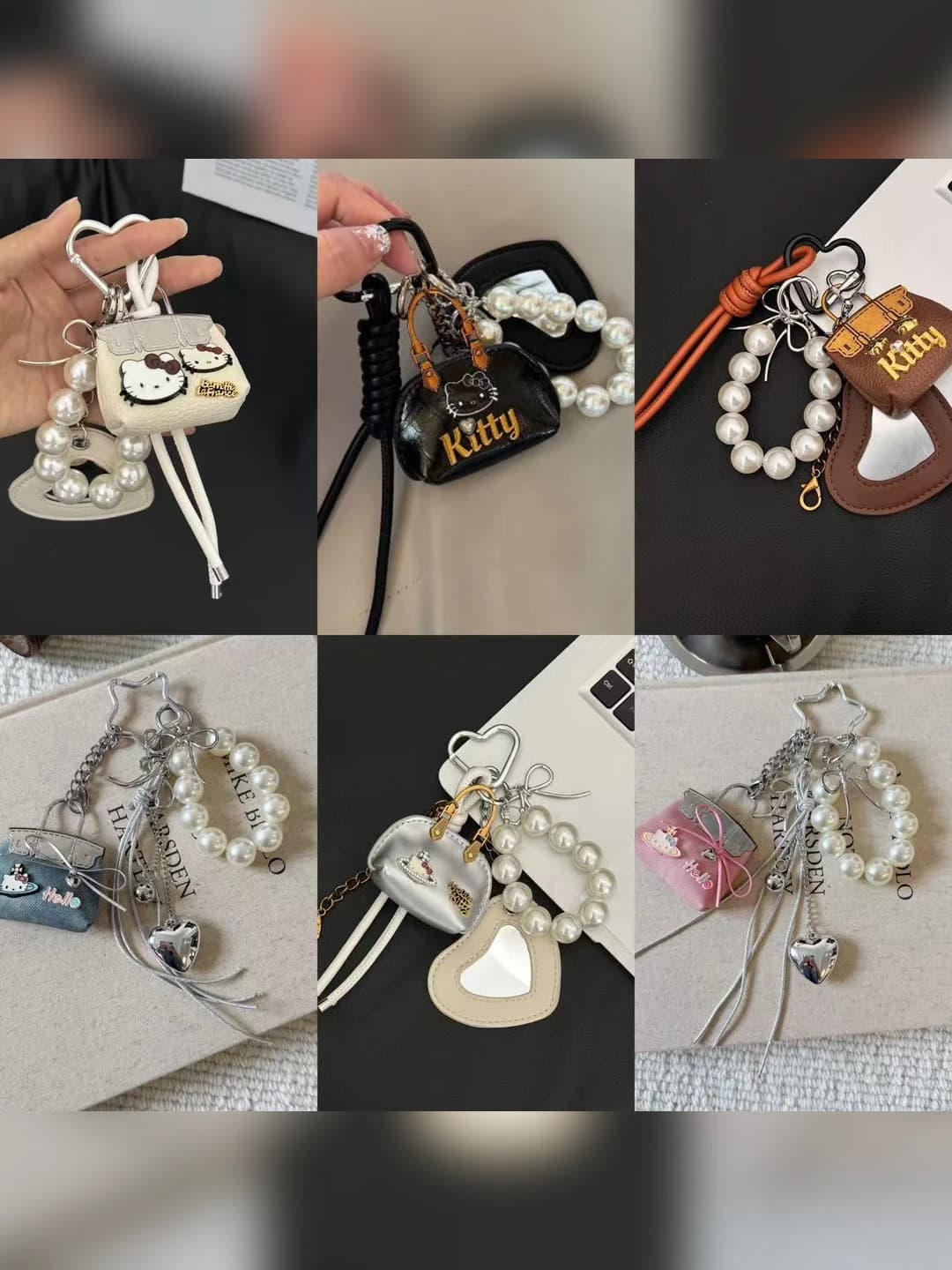 Women's mini phone case made of acrylic, heart mirror keychain, stylish design