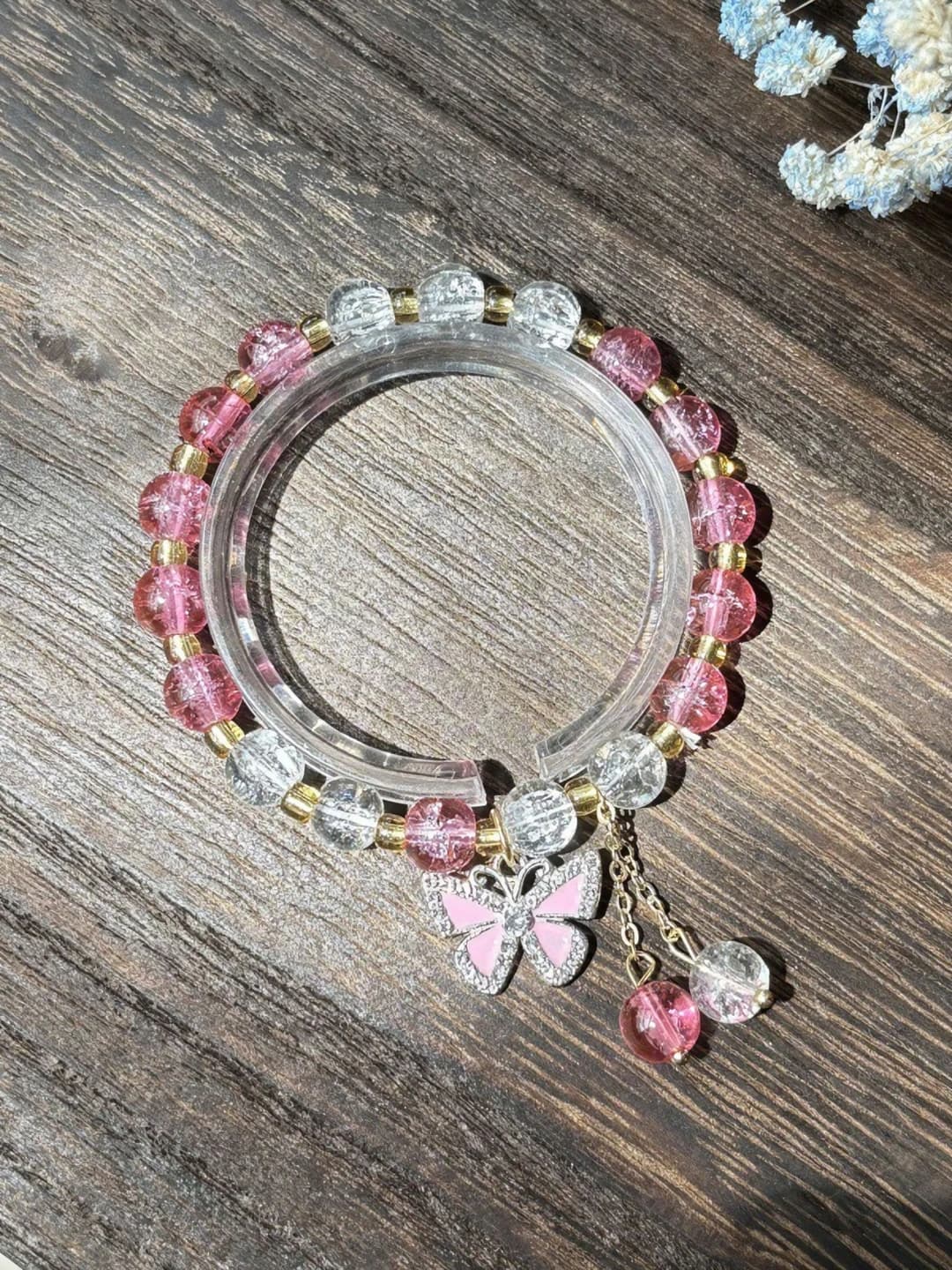 Kristal olmos kapalak bordo bracelet