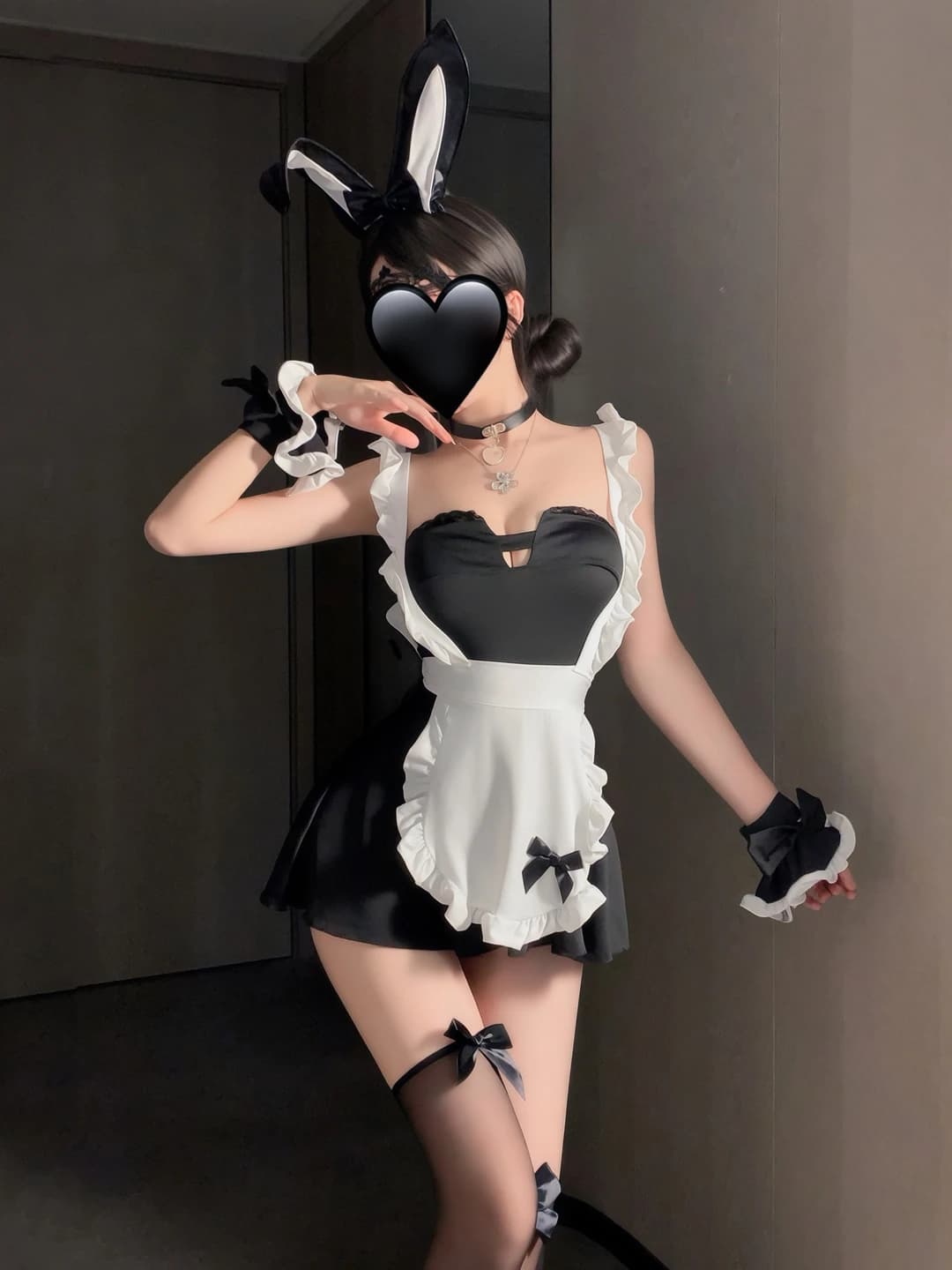 Women's role-play cosplay lingerie set (bunny/maid), polyester, sleeveless, collarless, all-season, mini skirt, premium style