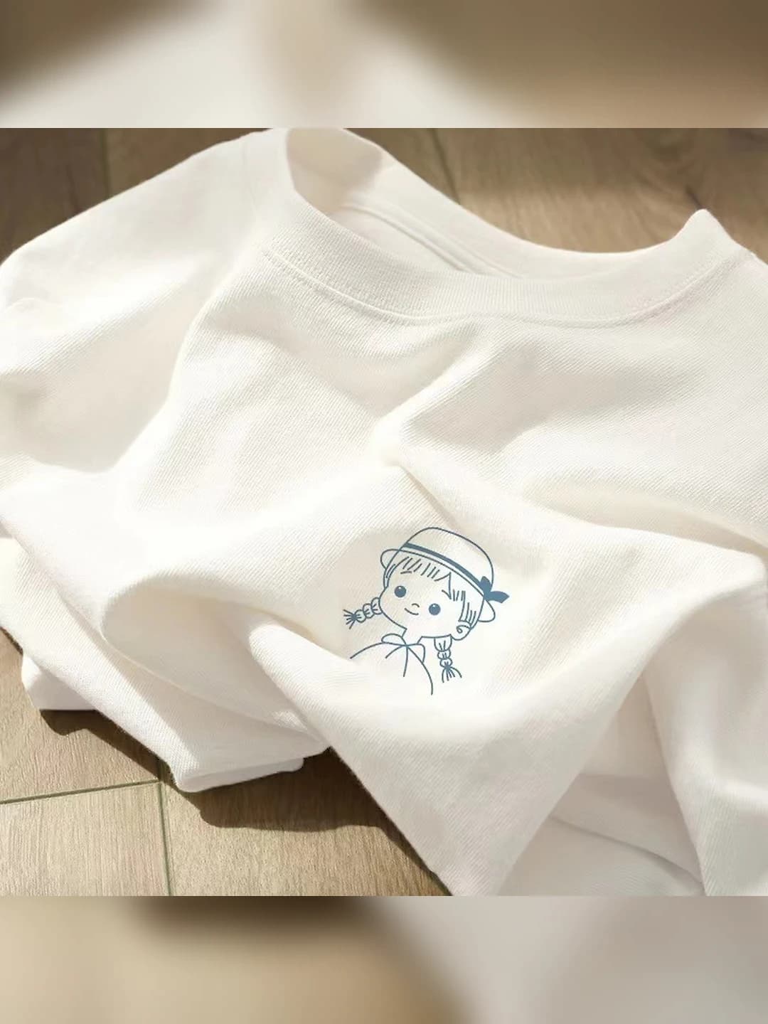 Women's pure cotton short sleeve t-shirt, summer, loose fit, slimming, crew neck, printed