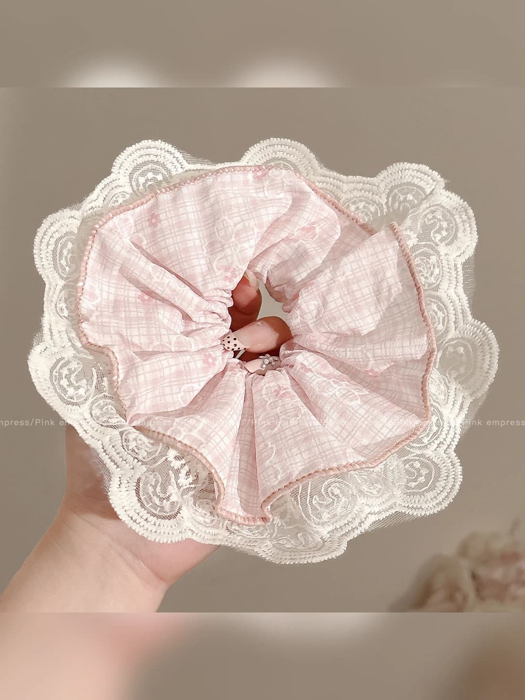 1# Pink plaid lace edge ~16 cm