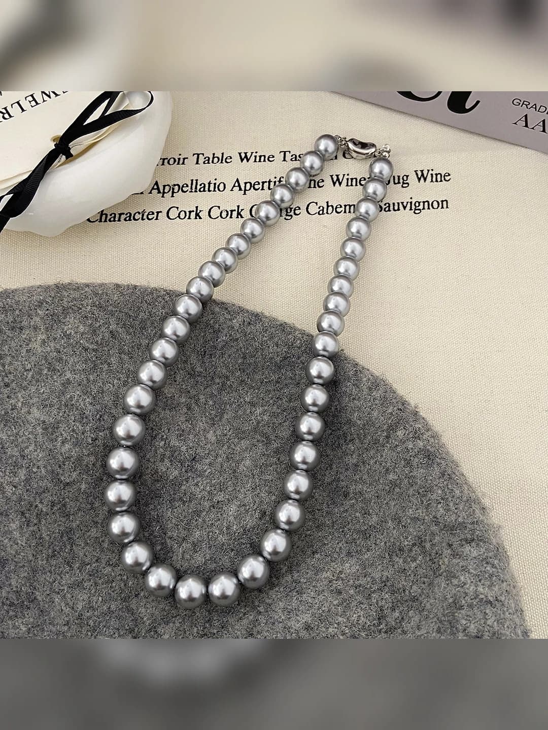 10mm grey Swarovski pearl ingot clasp necklace B-232