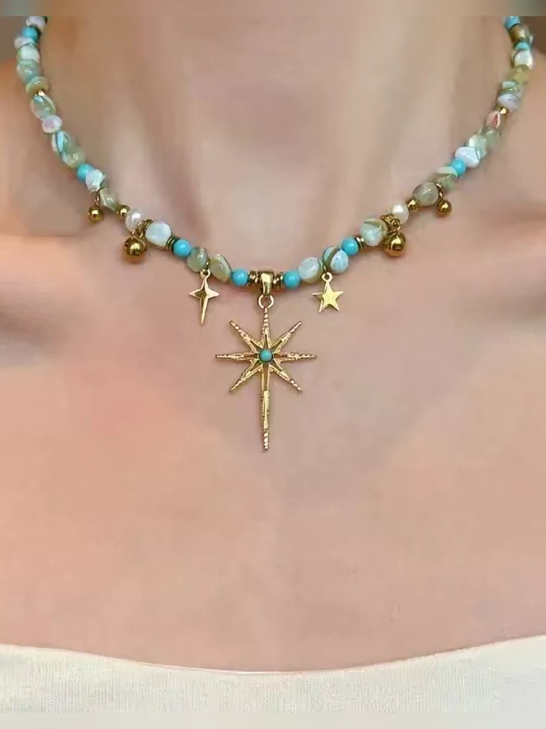 Teal star necklace