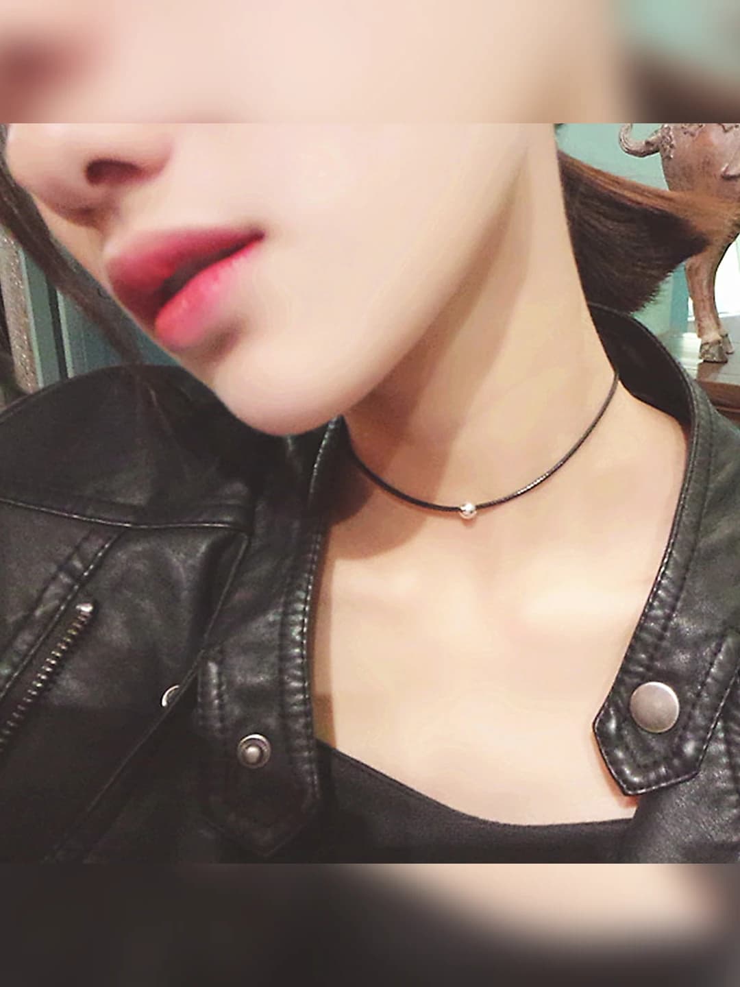 Ayollar uchun kalta deri ip choker, geometrik shakl, 21-50 sm