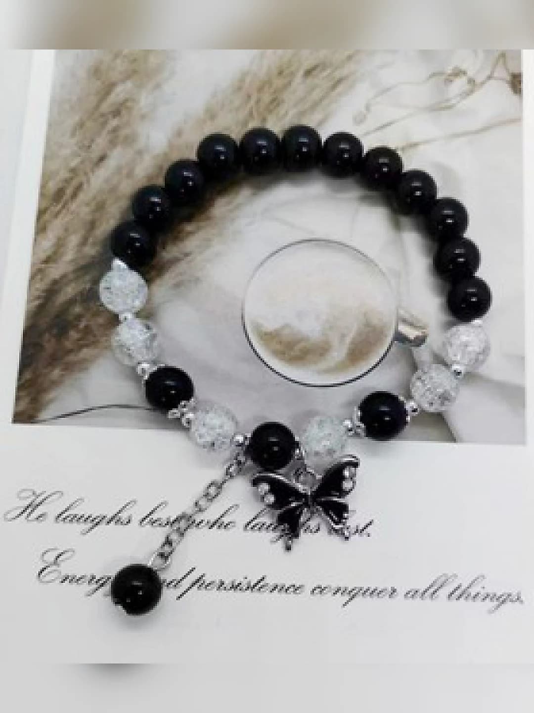 Black crystal butterfly beads bracelet
