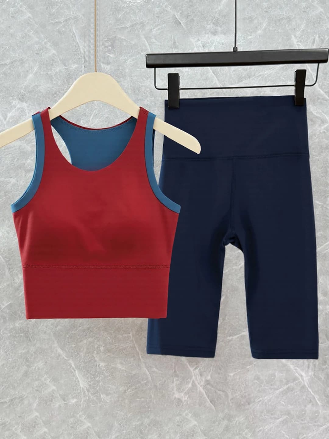 Women's sports suit: tank top and capri leggings set, thin, solid colour, slim fit, for summer, spring and autumn