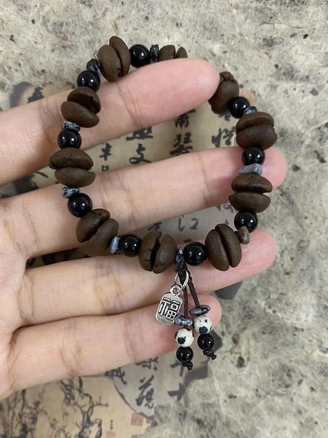 Fortune symbol and coffee bean bracelet