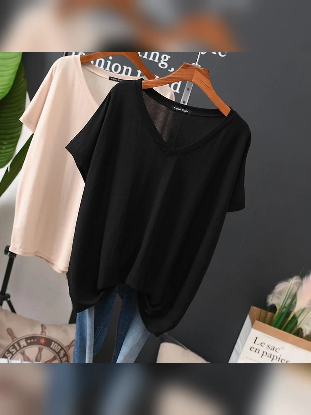 Women's plus size summer 2026 thin V-neck short sleeve loose fit t-shirt, ice-silk fabric, solid colour, casual style