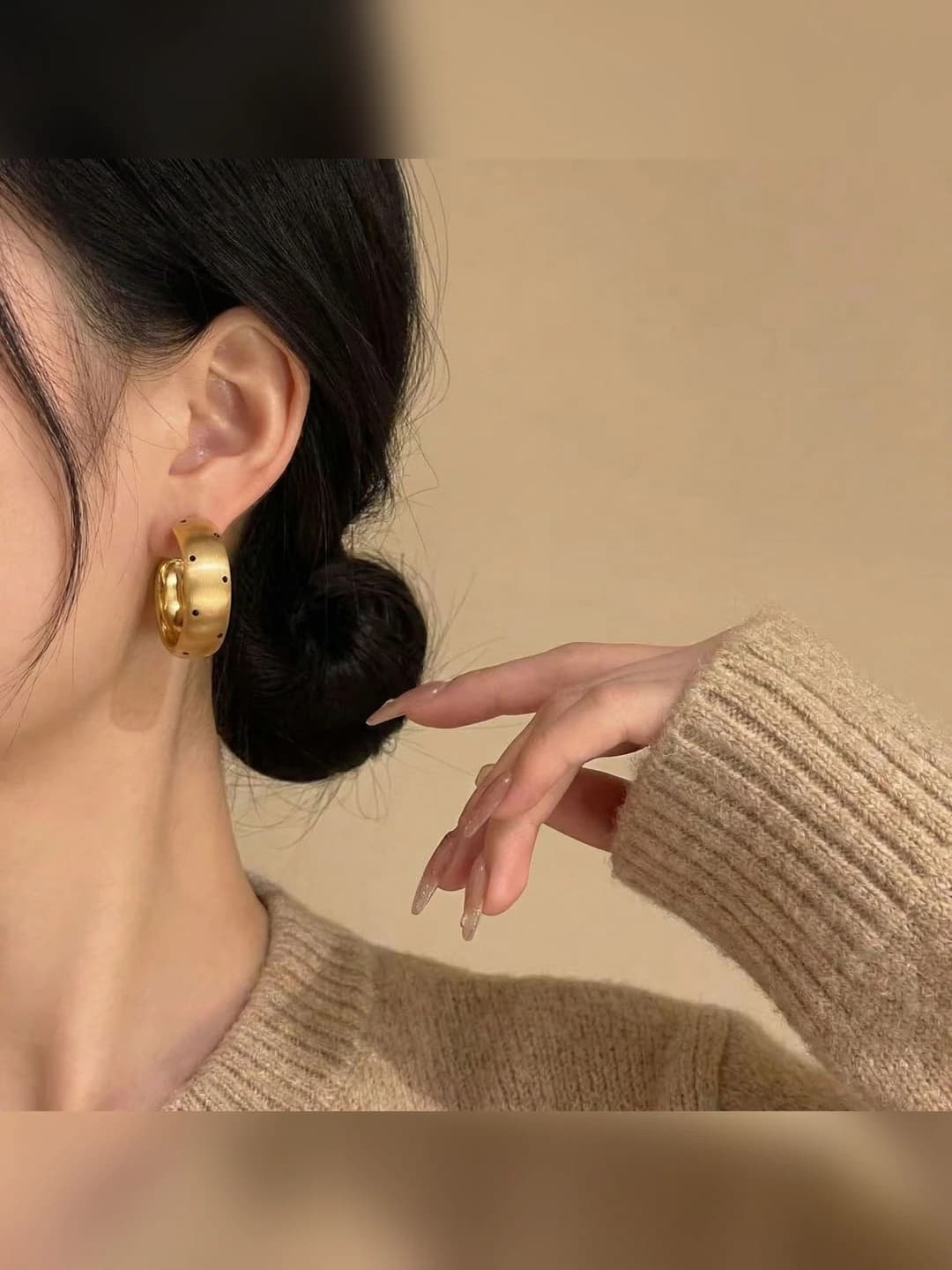 Gold brushed with black dots earrings